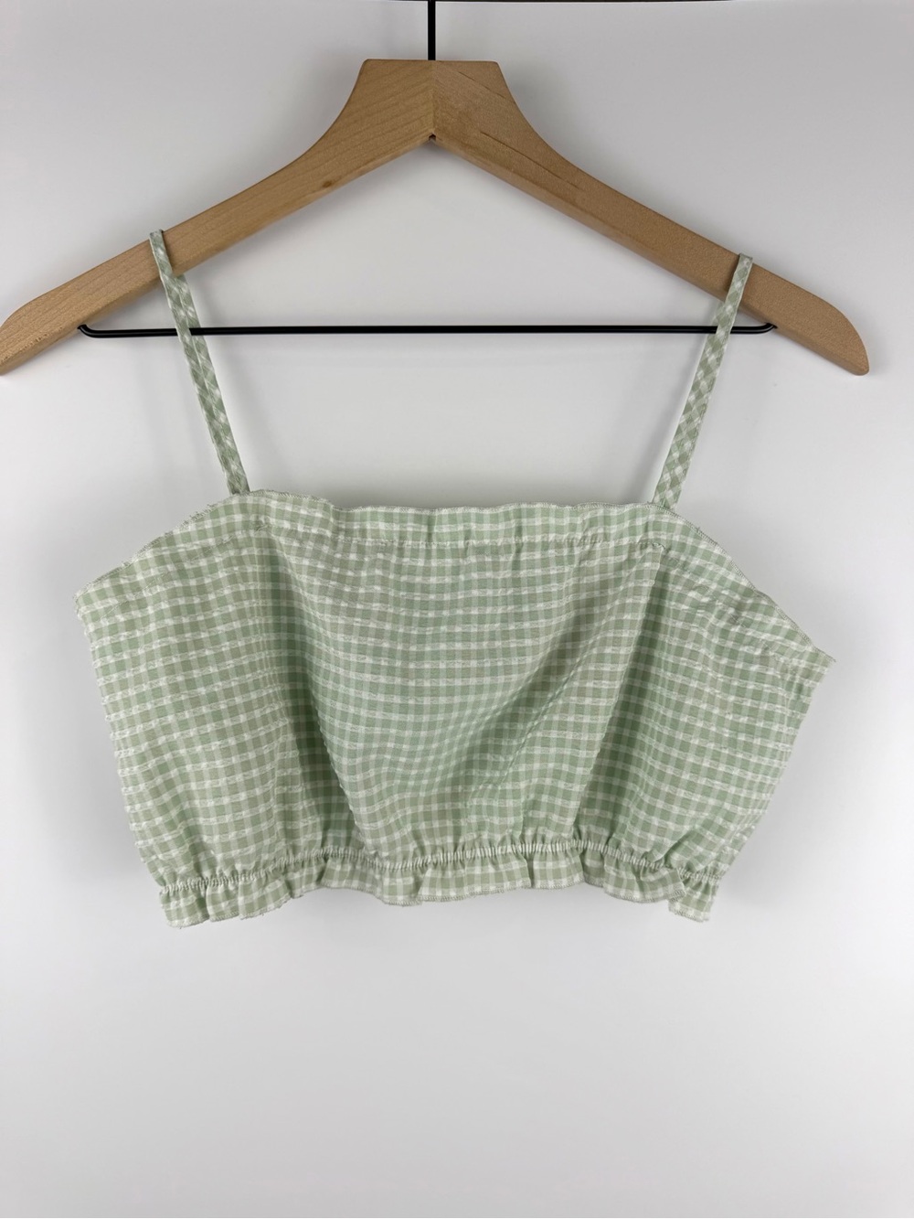 Romantic Hub Women’s Gingham Green Ruffled Crop Top Festival Indie Boho Small